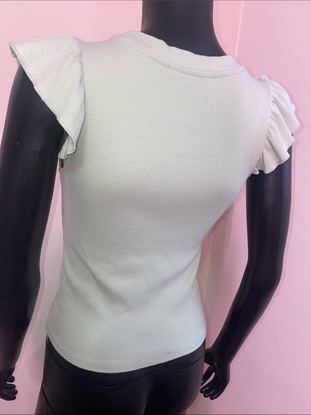 Pink Rose Mint Green Ruffle Sleeve Ribbed Tee - Picture 6 of 10